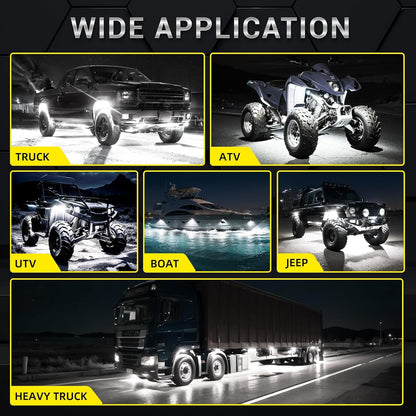 Illuminate Your Ride with 20 Pods of Alloy Pure White LED Rock Lights - Super Bright 6500K Waterproof Underglow Kit for Trucks, Trailers, and Off-Road Adventures