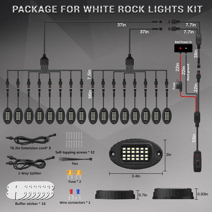 Illuminate Your Ride with 20 Pods of Alloy Pure White LED Rock Lights - Super Bright 6500K Waterproof Underglow Kit for Trucks, Trailers, and Off-Road Adventures