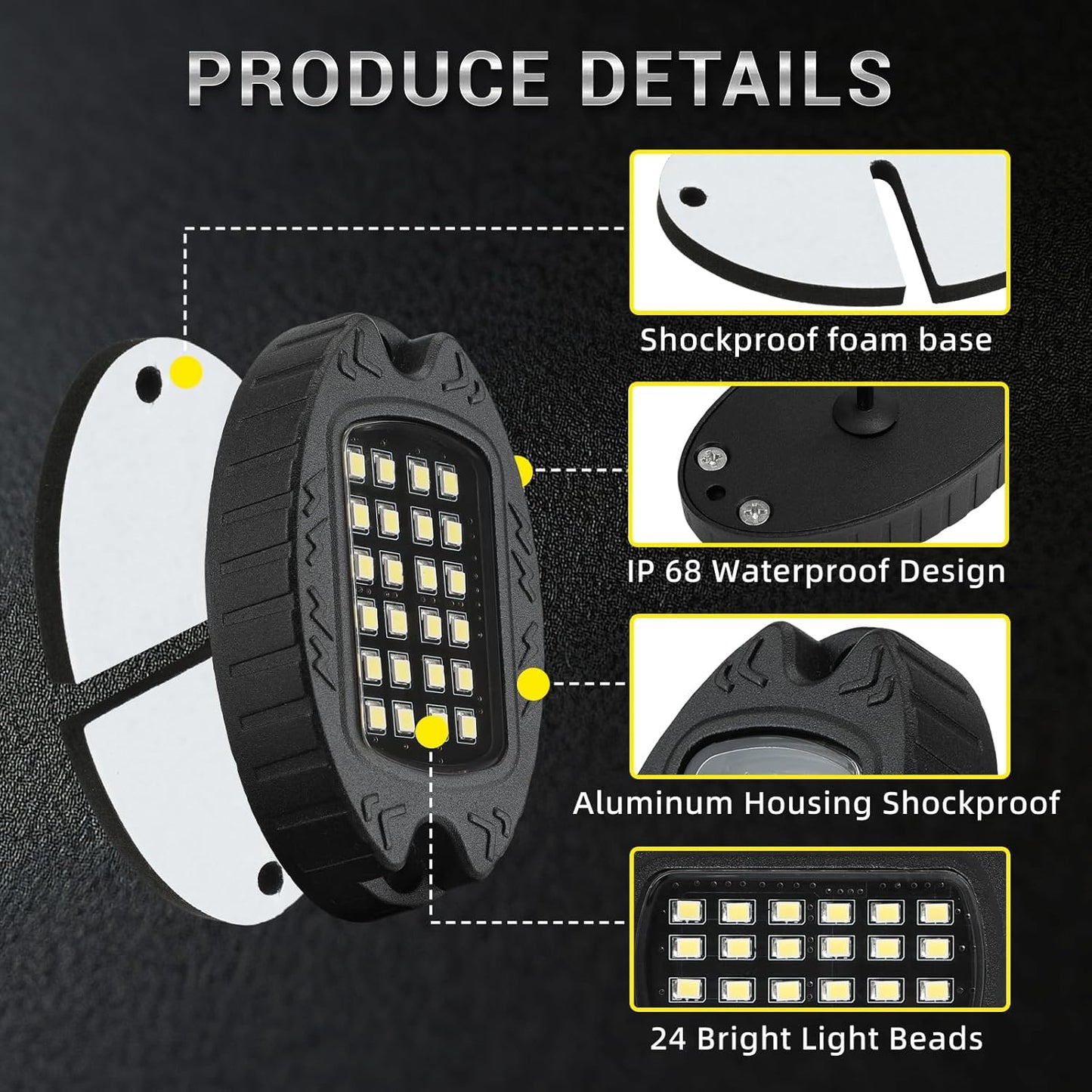 Illuminate Your Ride with 20 Pods of Alloy Pure White LED Rock Lights - Super Bright 6500K Waterproof Underglow Kit for Trucks, Trailers, and Off-Road Adventures