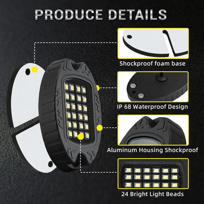 Illuminate Your Ride with 20 Pods of Alloy Pure White LED Rock Lights - Super Bright 6500K Waterproof Underglow Kit for Trucks, Trailers, and Off-Road Adventures
