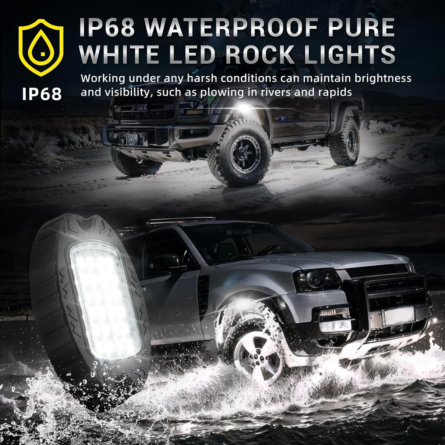 Illuminate Your Ride with 20 Pods of Alloy Pure White LED Rock Lights - Super Bright 6500K Waterproof Underglow Kit for Trucks, Trailers, and Off-Road Adventures