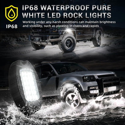 Illuminate Your Ride with 20 Pods of Alloy Pure White LED Rock Lights - Super Bright 6500K Waterproof Underglow Kit for Trucks, Trailers, and Off-Road Adventures